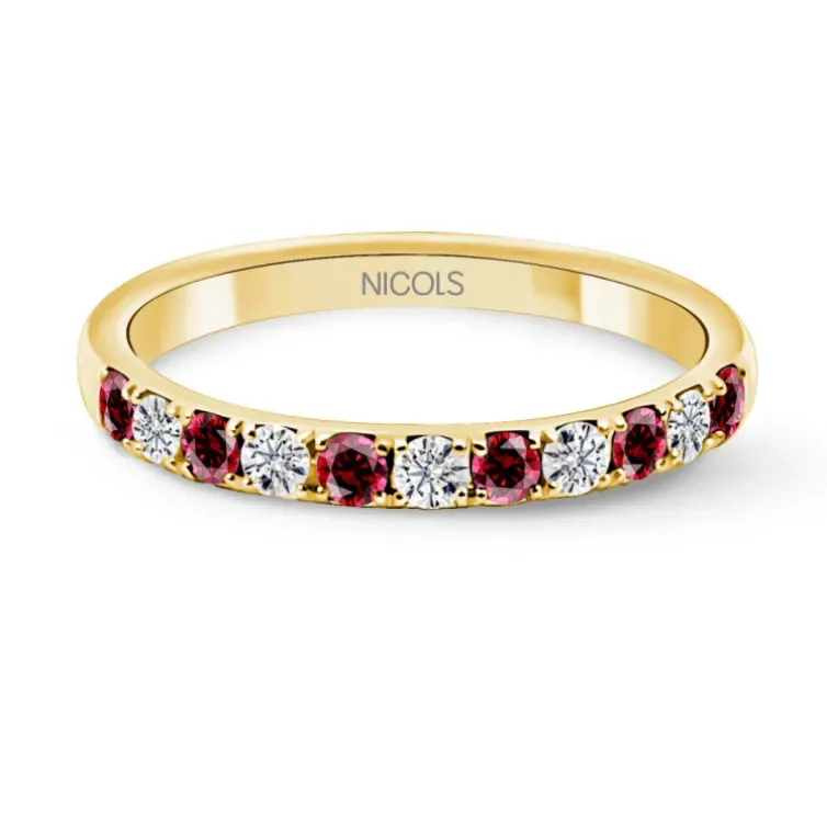 Anillo Diamantes Rubís Azalea Oro Amarillo
