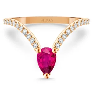 Anillo en V rubí y diamantes Vera oro rosa