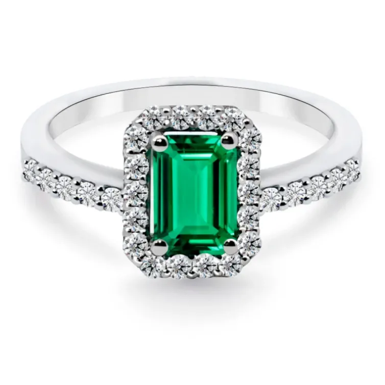 Anillo Esmeralda Sunset Rectangle 0.65Ct Oro Blanco