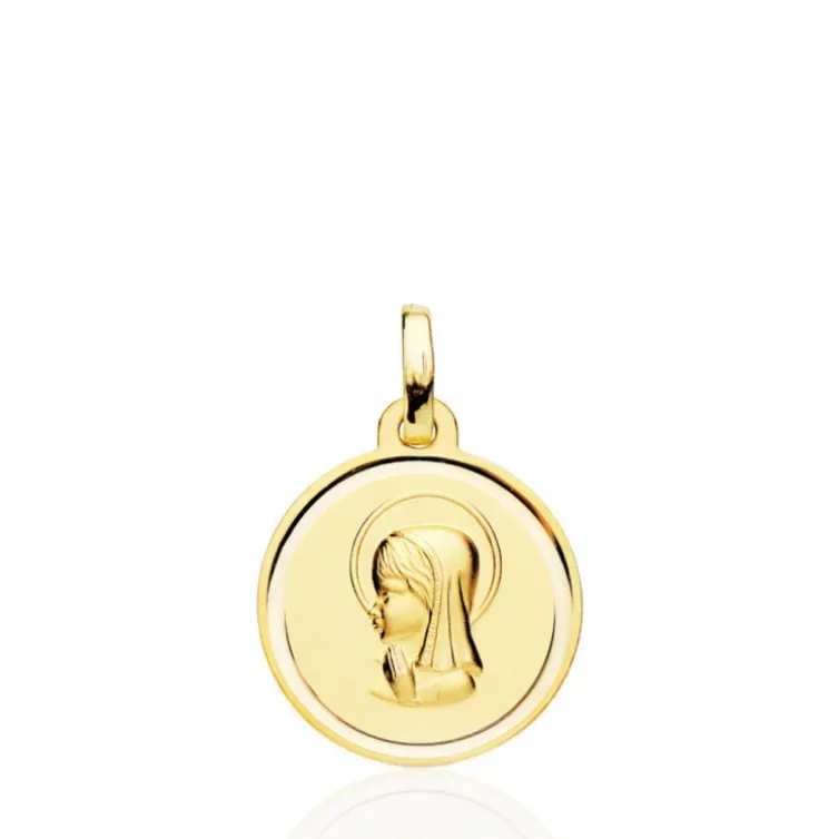 Medalla 16Mm Virgen Niña Bisel Liso 18K