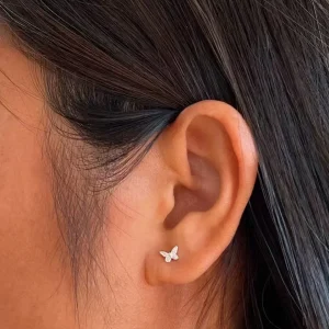 Pendientes de Mariposa en Plata de Ley 925 Mini Piercings Minimalistas para Cartílago