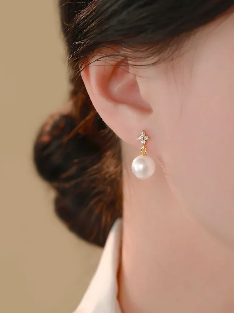 Pendientes de perla de plata 925 con trebol de cuatro hojas - Imagen 2