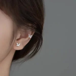 Pendientes Mariposa Aretes de Plata para Mujer Piercing Oreja Plata