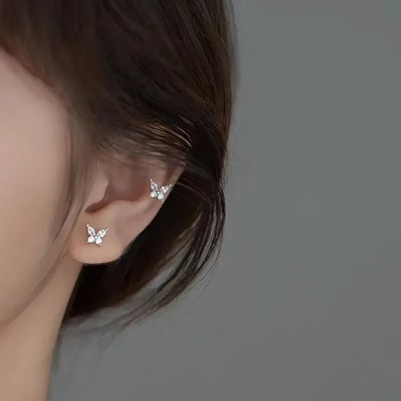Pendientes Mariposa Aretes de Plata para Mujer Piercing Oreja Plata