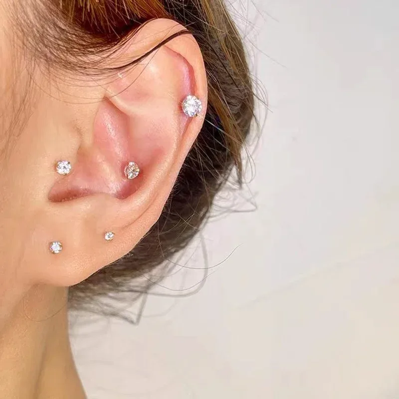 Piercing Oreja Mujer o Hombre de Pata 925 con Circonia Pendientes Pequeños 2 Piezas - Imagen 2