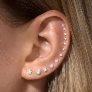 Piercing Oreja Mujer o Hombre de Pata 925 con Circonia Pendientes Pequeños 2 Piezas